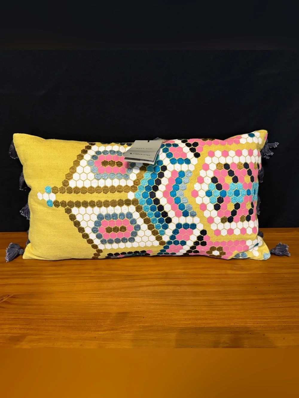West Elm Throw Pillow Modern Colorblock Lumbar Textured Embroidered 12